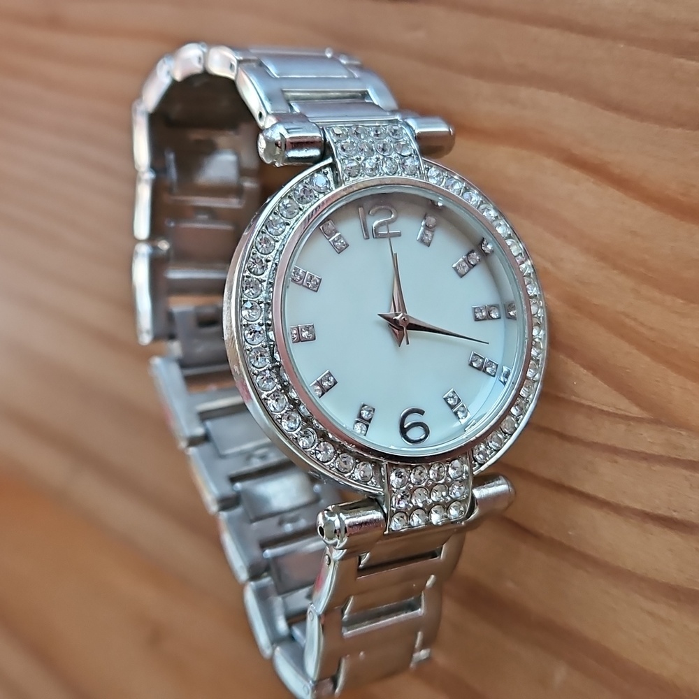 Silver and crystal fashion watch